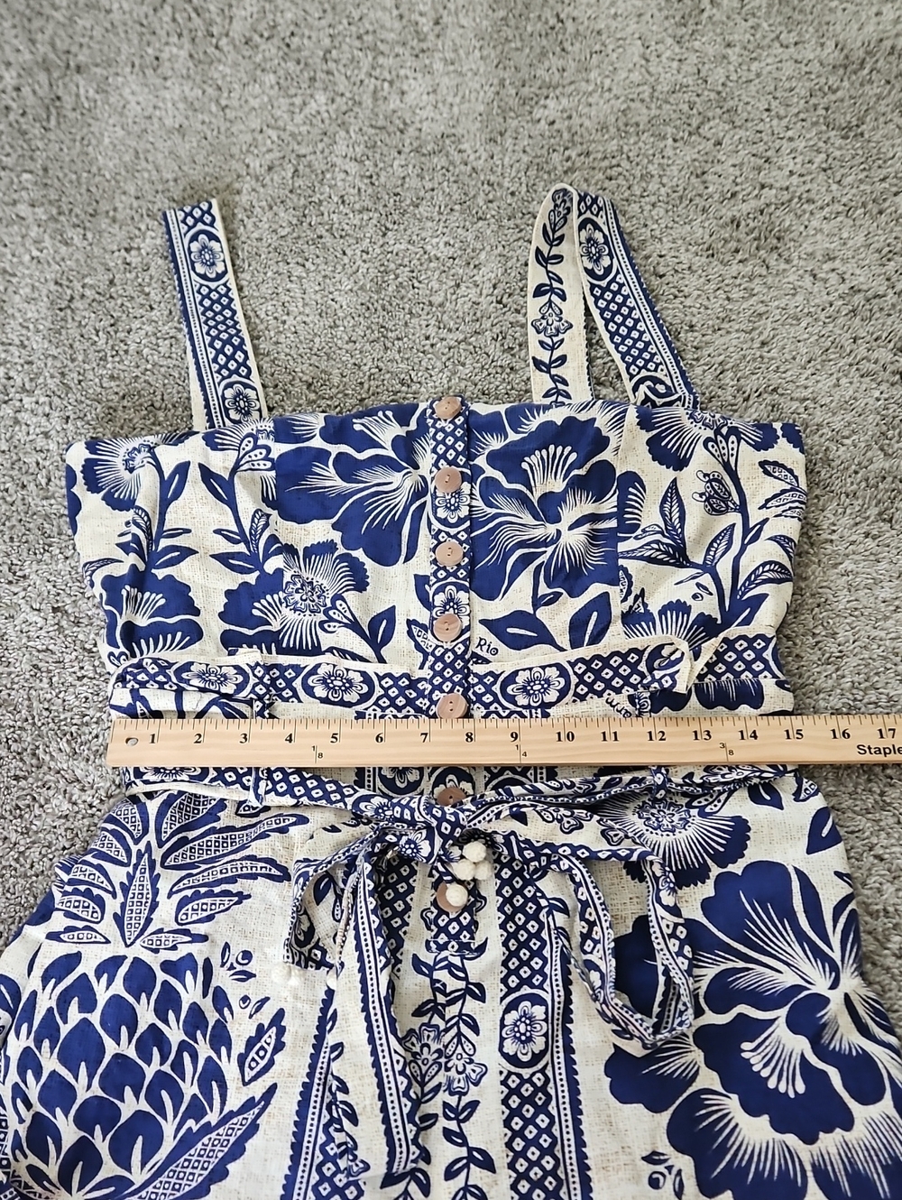 Nwt Farm Rio Blue and White Floral Tie-Waist Romper L - Picture 7 of 12